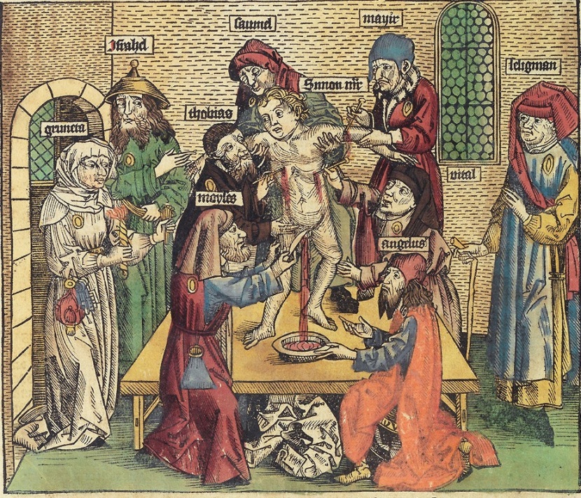 San Simonino, del cui martire vennero accusati gli ebrei di Trento - incisione tratta dalle Cronache di Norimberga (1493)